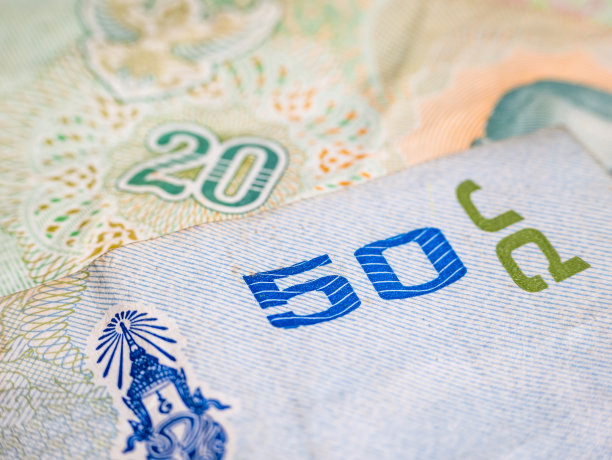 宏观细节与50泰铢钞票。泰铢是泰国的官方货币图片下载