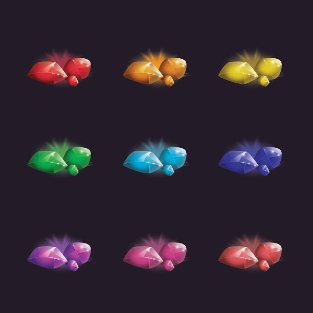 一套魔法水晶和天然矿物质。宝石游戏资产收集。矢量图图片下载