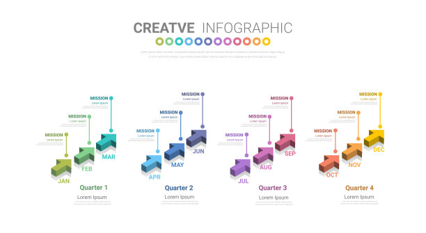 12个月或1年时间轴信息图，年度报告和演示时间轴信息图，时间轴信息图设计矢量和演示业务。图片下载