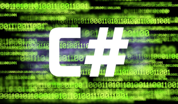 文字c#和抽象的网络空间与二进制代码在黑暗的背景。图片下载