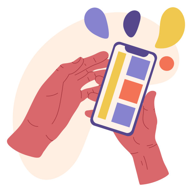 智能手机在人类手中。卡通数字移动设备在手，人使用社交媒体通过智能手机平面卡通矢量插图图片下载