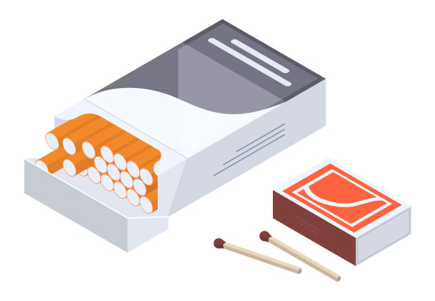 等距香烟包。烟草制品、香烟和火柴盒三维矢量插图图片下载