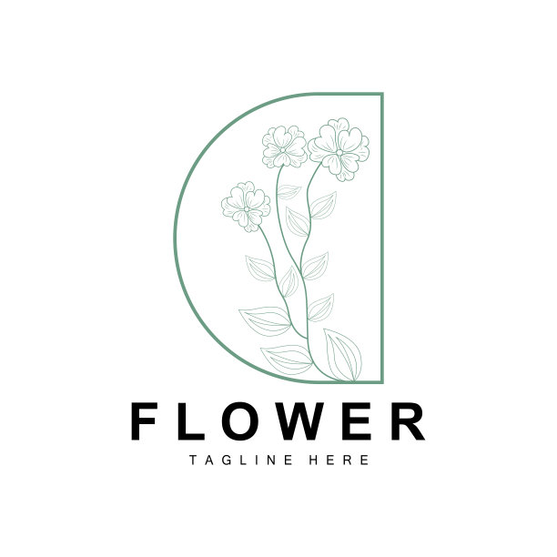 花的标志，叶子和花植物园矢量，生命的花的设计图片下载