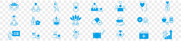 健康，放松，健康，运动，瑜伽，水疗，饮食，健康，图标集合。图片下载