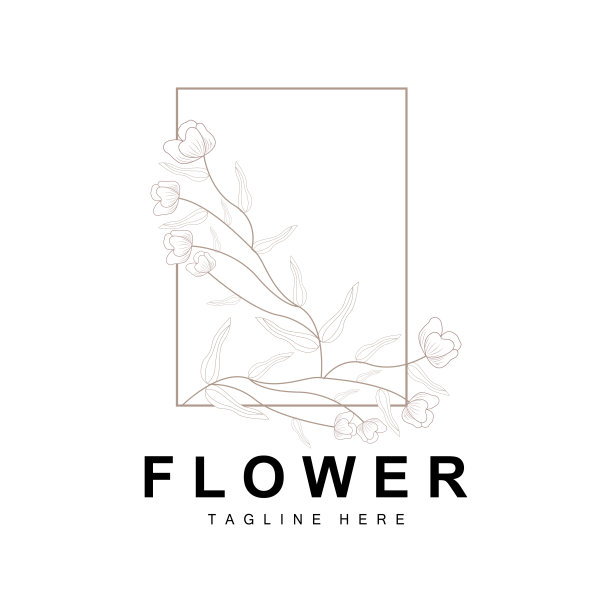 花的标志，叶子和花植物园矢量，生命的花的设计图片下载