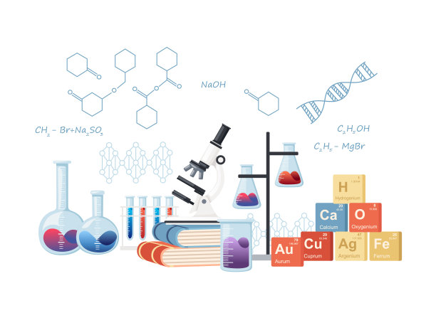 化学科学课程在线教育概念或学校课程矢量插图，白色背景图片下载