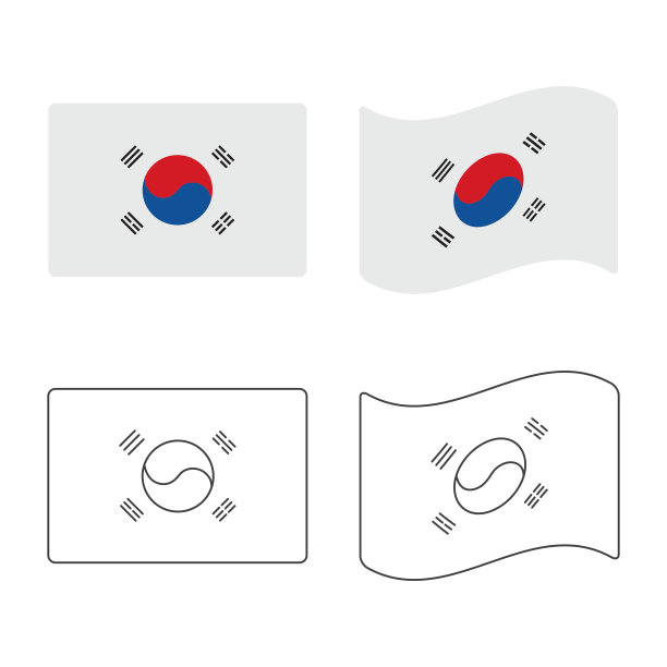 韩国国旗图标集矢量设计。图片下载