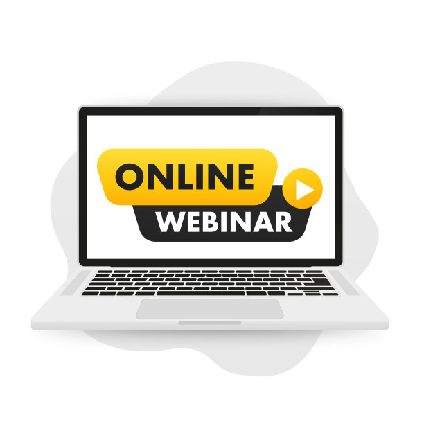 在线研讨会笔记本电脑。适用于在线研讨会横幅海报模板，远程课程和在线培训课程。网络研讨会演示的背景横幅概念。矢量图图片下载