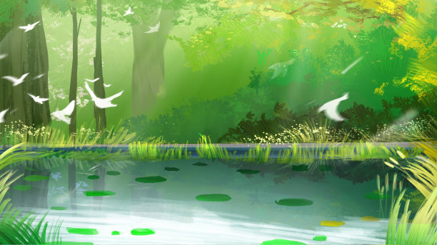 海滩花园水彩插图背景横幅图片下载