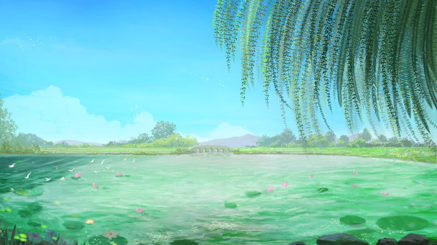 海滩花园水彩插图背景横幅图片下载