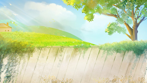 海滩花园水彩插图背景横幅图片下载