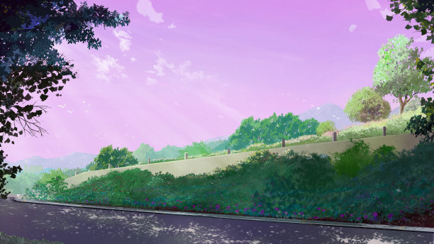 海滩花园水彩插图背景横幅图片下载