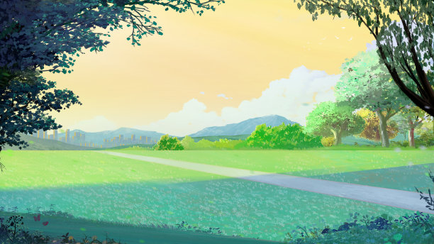 海滩花园水彩插图背景横幅图片下载