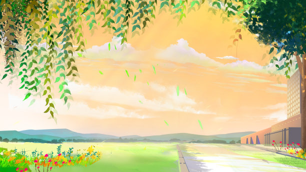 海滩花园水彩插图背景横幅图片下载