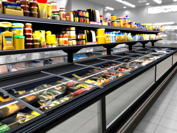 蛋黄酱和酱汁在超市的岛式冰箱里图片下载