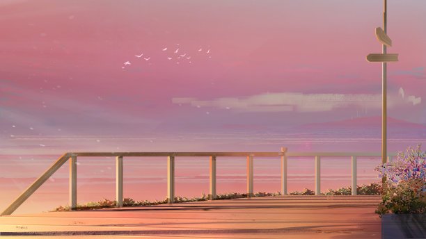 海滩花园水彩插图背景横幅图片下载