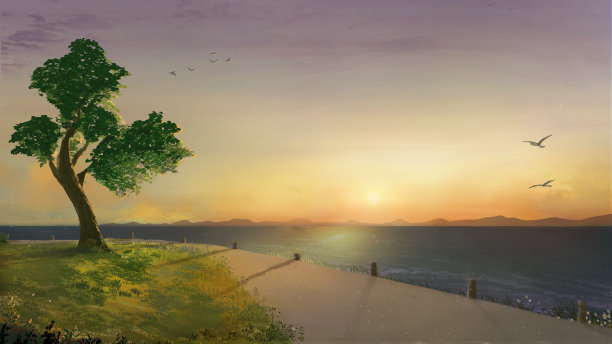 海滩花园水彩插图背景横幅图片下载