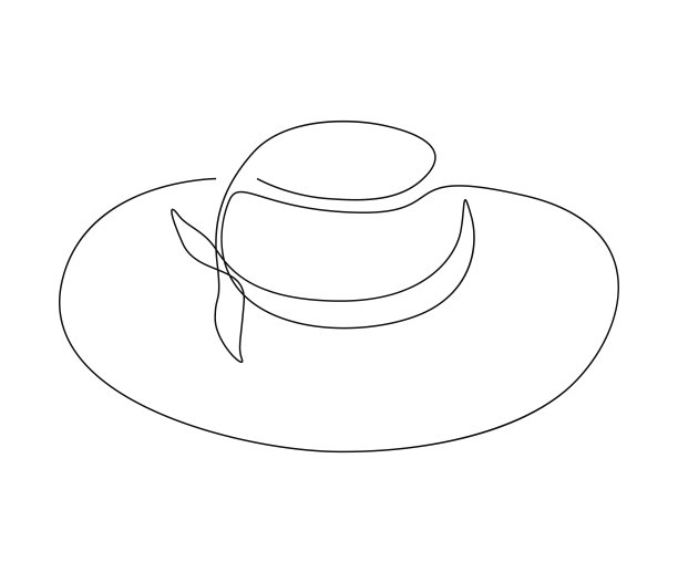 连续一线画妇女太阳帽。简单的女性夏季帽子线艺术矢量插图。图片下载