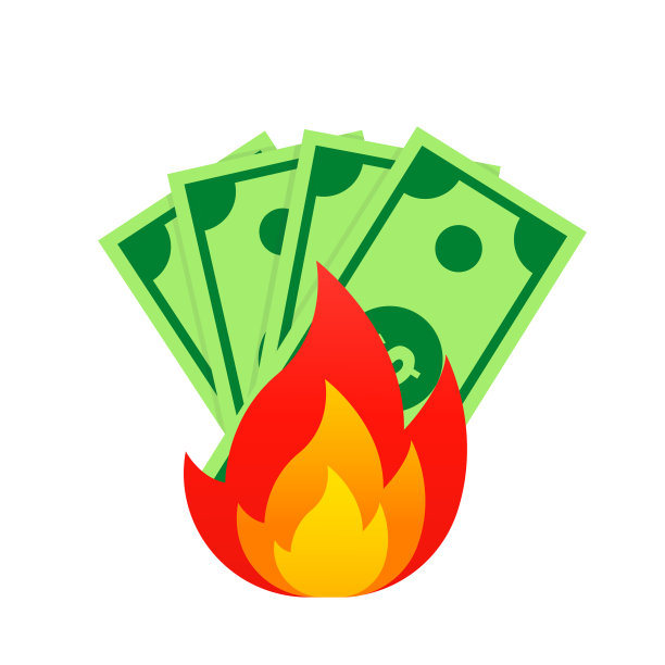 通货膨胀伴随着美元钞票的燃烧。烧钱，烧钞票。破产，金融危机和通货膨胀的概念。浪费金钱。平面设计元素，卡通风格。矢量图图片下载