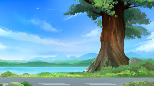 海滩花园水彩插图背景横幅图片下载