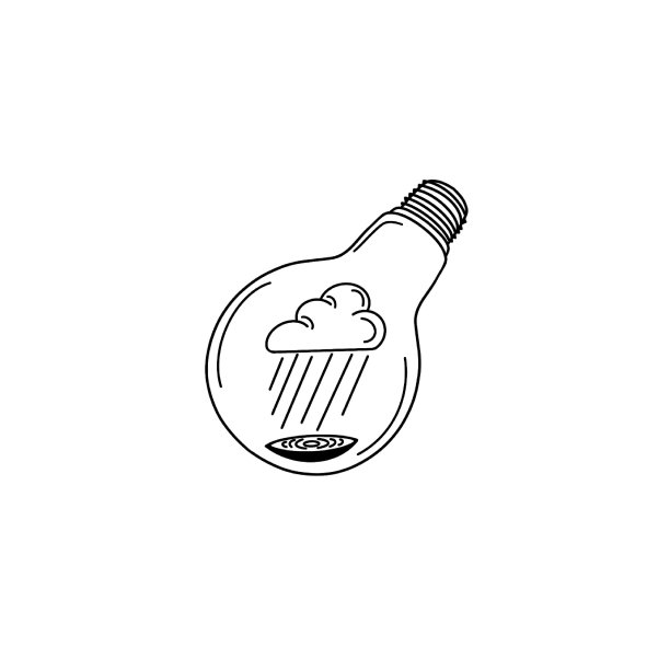 灯泡与雨云内部隔离在白色，数字插图在涂鸦风格图片下载