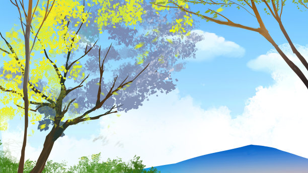 海滩花园水彩插图背景横幅图片下载