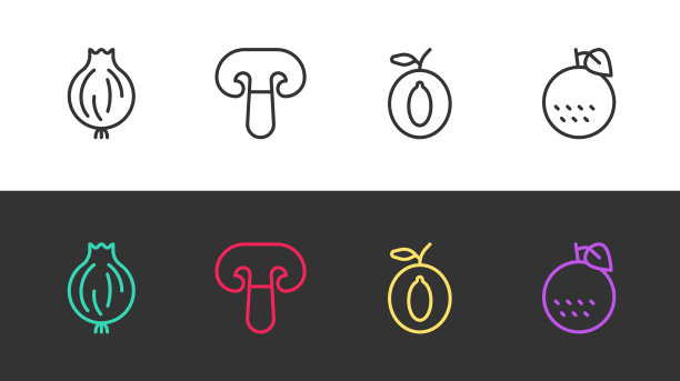 设置线大蒜蘑菇李子果和橘子图片下载