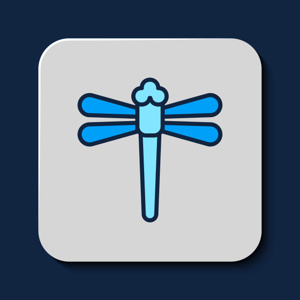 填充轮廓蜻蜓图标孤立在蓝色图片下载