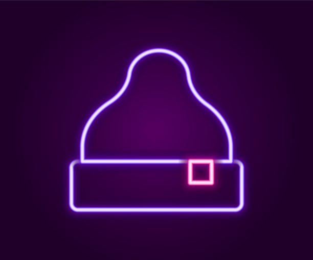 发光的霓虹灯线豆豆帽图标孤立上图片下载