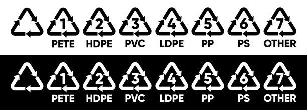 回收塑料、纸张、玻璃和金属标牌。包装的图标。回收图标和组合隔离在白色背景上。矢量插图。图片下载