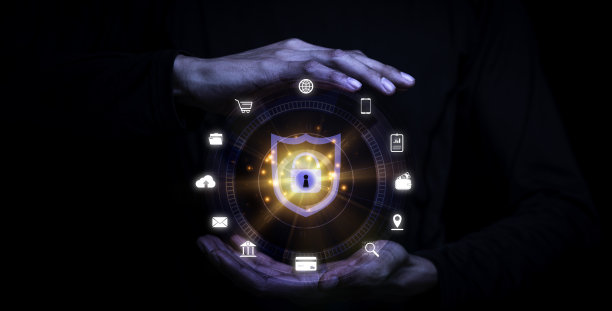 人持有钥匙锁图标保护个人信息，在线金融交易，安全访问计算机网络和数字系统。客户数据保护网络安全。图片下载