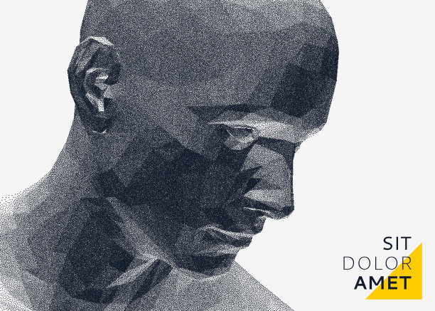 由点组成的抽象人头。虚线面背景的侧面视图。面部识别。三维矢量插图。图片下载