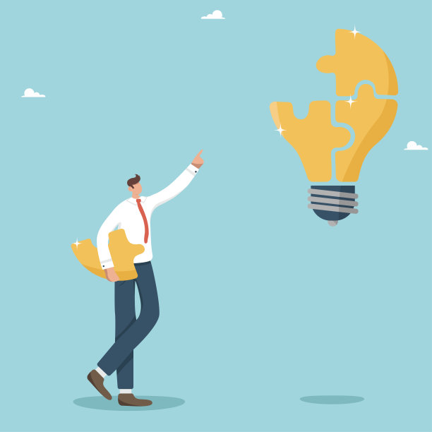 男人拿着一块创意灯泡拼图图片下载