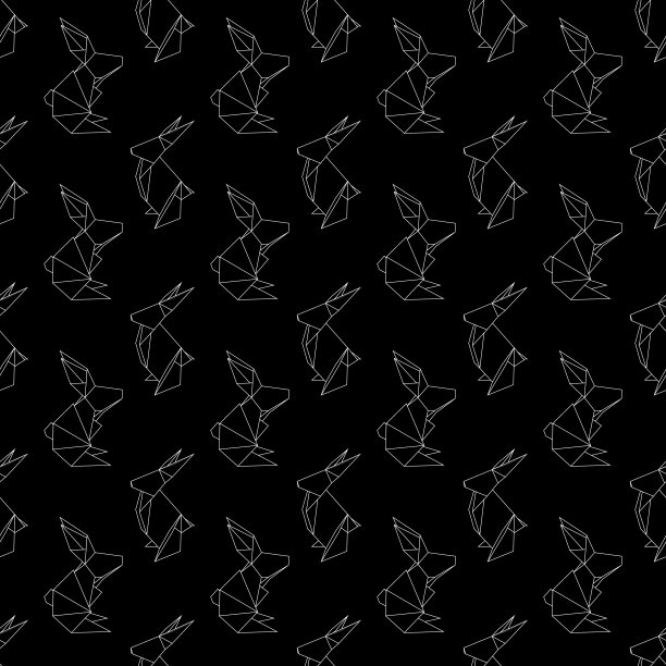 无缝模式与轮廓折纸兔子在黑色背景。中国新年的象征。矢量纹理与轮廓多边形野兔图片下载