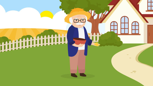 爷爷手里拿着锅。图片下载