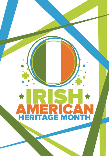 爱尔兰裔美国人传统月。每年三月在美国庆祝。表彰爱尔兰移民对美国历史的成就和贡献。旗帜设计。向量的海报图片下载