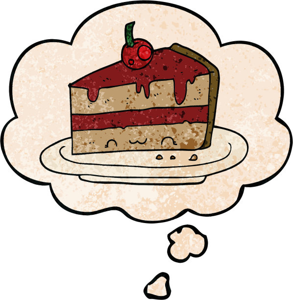 卡通蛋糕与思想泡泡在grunge纹理风格图片下载