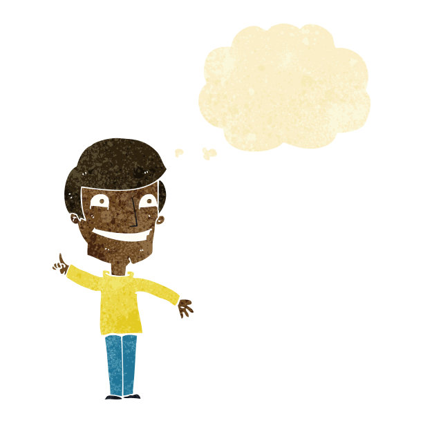 卡通咧嘴笑的人有想法与思想泡沫图片下载