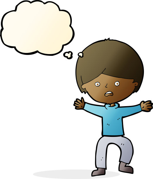 卡通男孩恐慌的思想泡沫图片下载