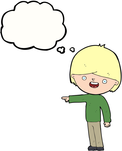 卡通人物指着思想泡泡图片下载