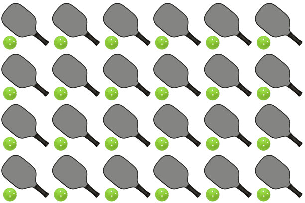 图案匹克球球和桨上的白色背景。图片下载