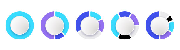 圆形甜甜圈图表的信息图表。彩色图表集合，1、3、4、5节和步骤。用于数据分析和网页设计的饼图。矢量插图隔离在白色背景上图片下载