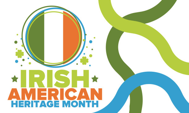 爱尔兰裔美国人传统月。每年三月在美国庆祝。表彰爱尔兰移民对美国历史的成就和贡献。旗帜设计。向量的海报图片下载