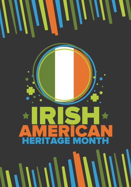 爱尔兰裔美国人传统月。每年三月在美国庆祝。表彰爱尔兰移民对美国历史的成就和贡献。旗帜设计。向量的海报图片下载