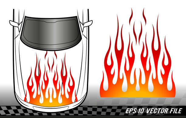 火焰赛车贴花矢量艺术图形。部落帽火焰跑车乙烯贴花。轿车、汽车、卡车、船舶、越野车、摩托车坦克的车盖装饰。图片下载