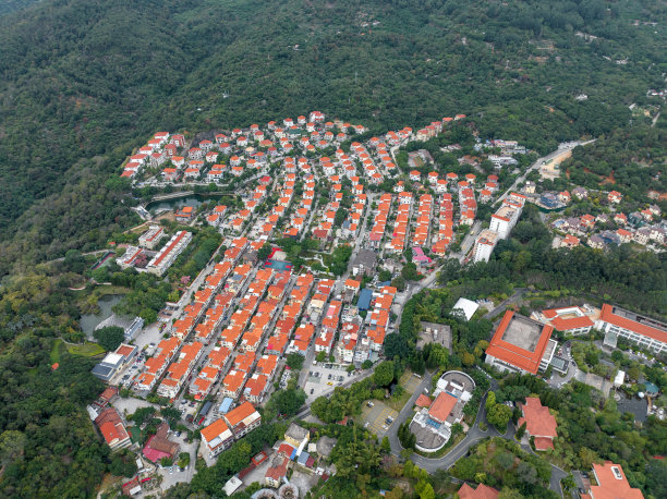 郊区山区别墅区的鸟瞰图图片下载