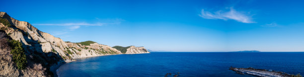 从Arkoudilas视点看风景全景沙滩，山脉，爱奥尼亚海科孚岛，希腊。高质量照片图片下载