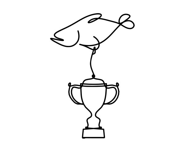 鱼和奖杯的剪影作为线画上图片下载