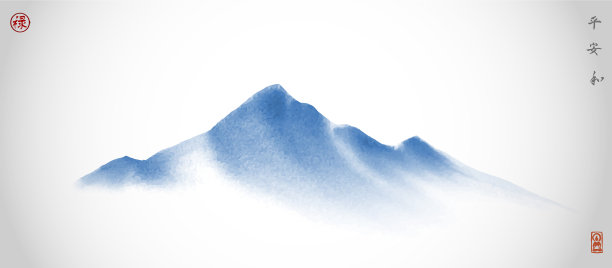 极简主义的景观与蓝色的迷雾山脉图片下载