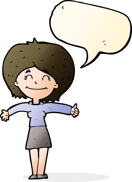 卡通女人竖起大拇指的标志与语音泡泡图片下载